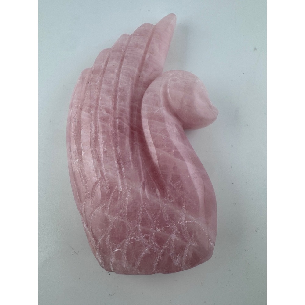 Rose Quartz Swan Crystal Sculpture Hand Carved Natural Pink Stone Figurine 4.8"